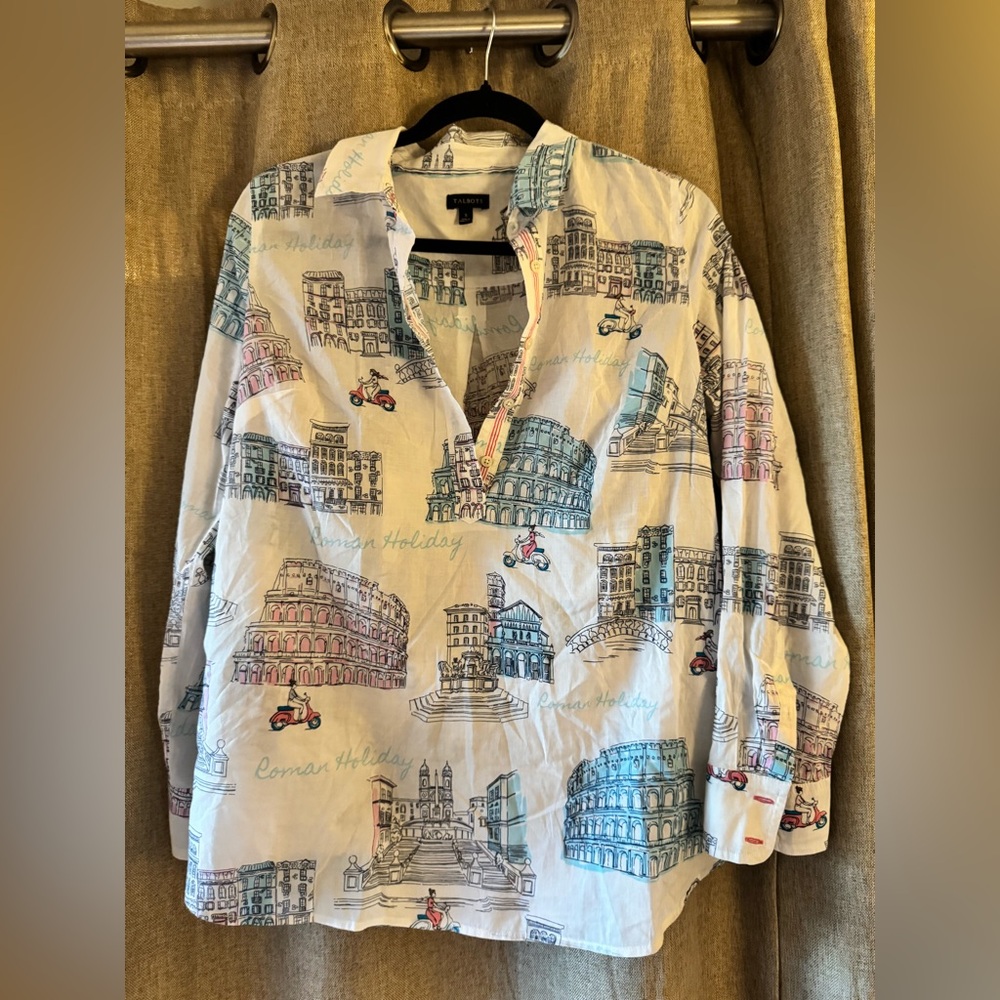 Talbots Multicolor Roman Holiday Italy Vacation Print Blouse